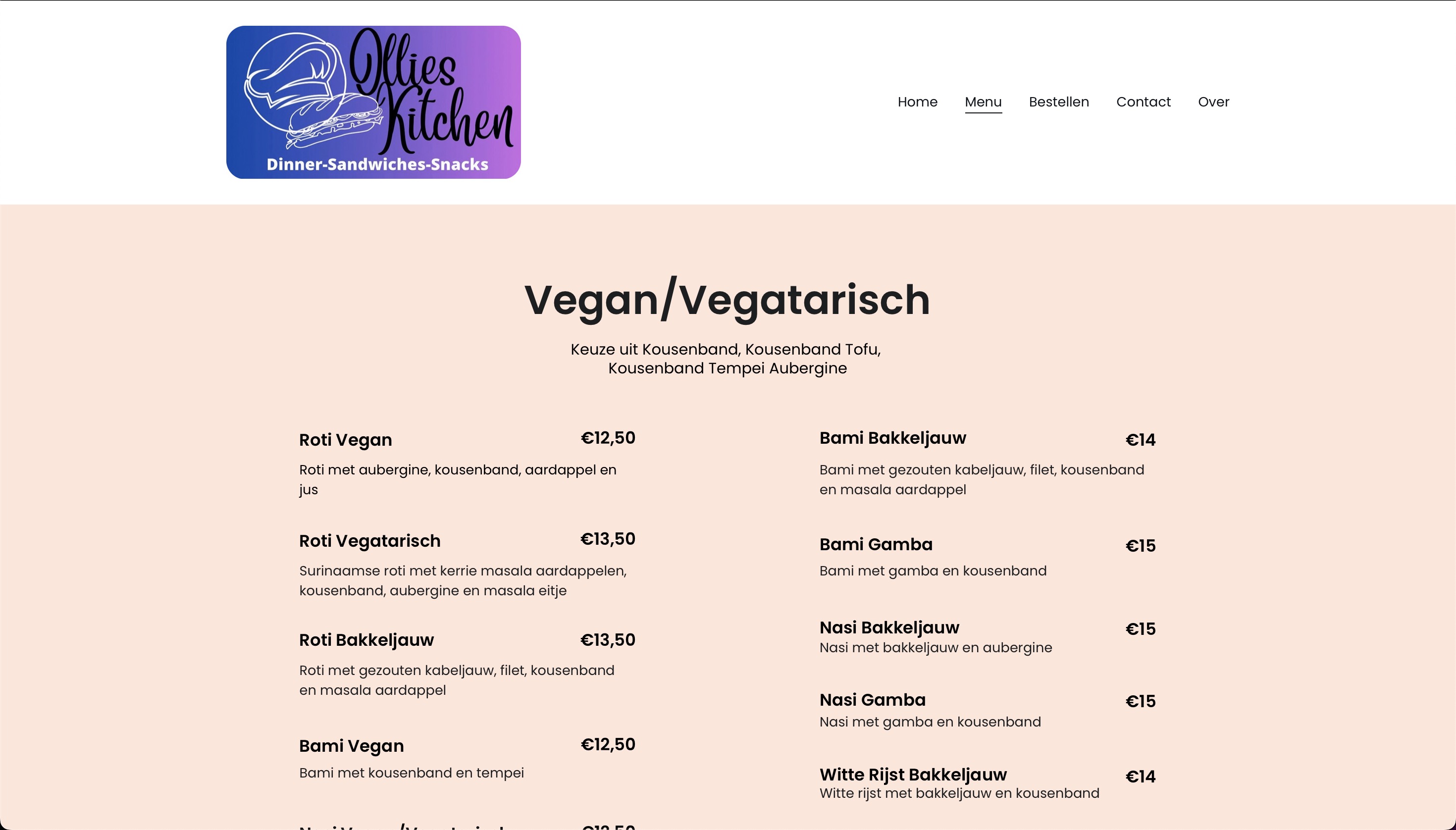 Ollieskitchen Menukaart